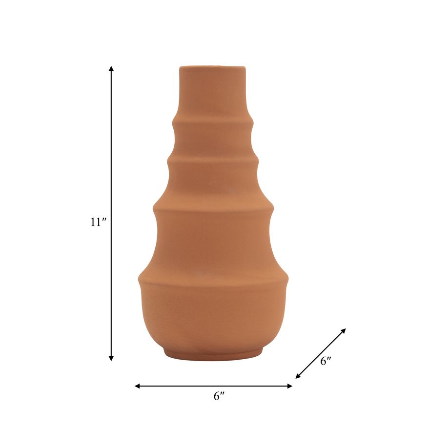 Sagebrook 11" Ceramic Ring Pattern Vase - Terracotta