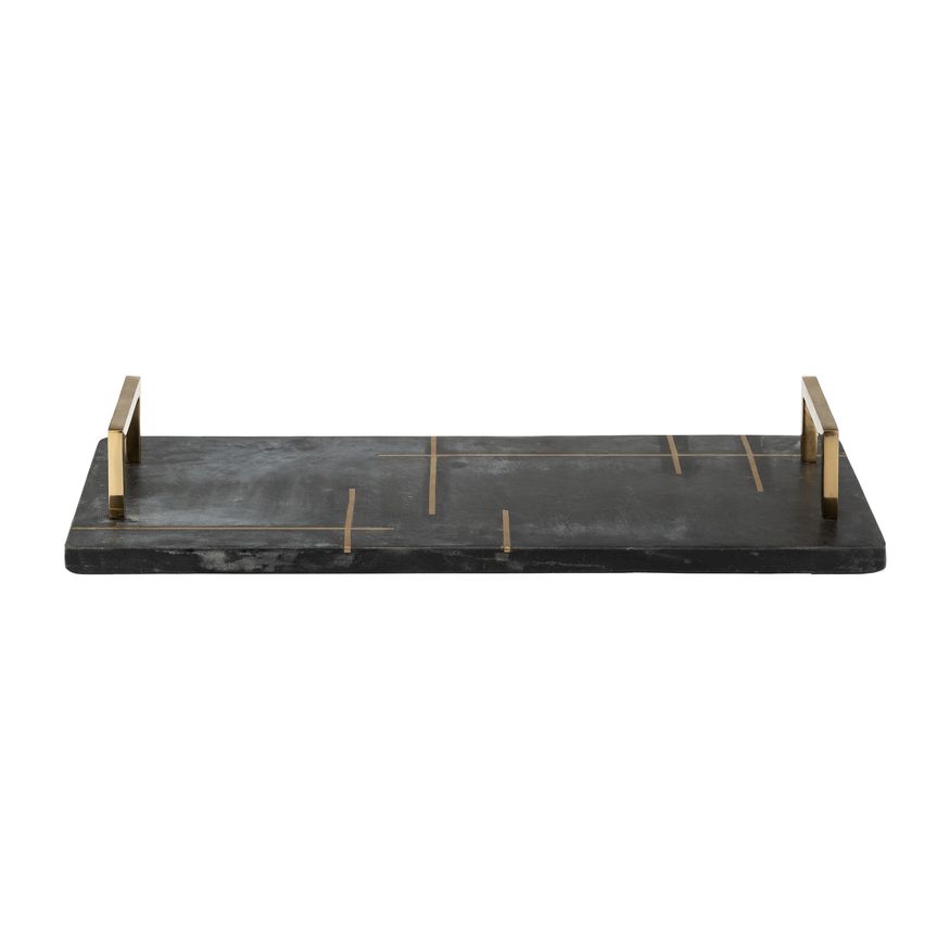 Sagebrook 2" Marble Tray With Handles - Black/Gold