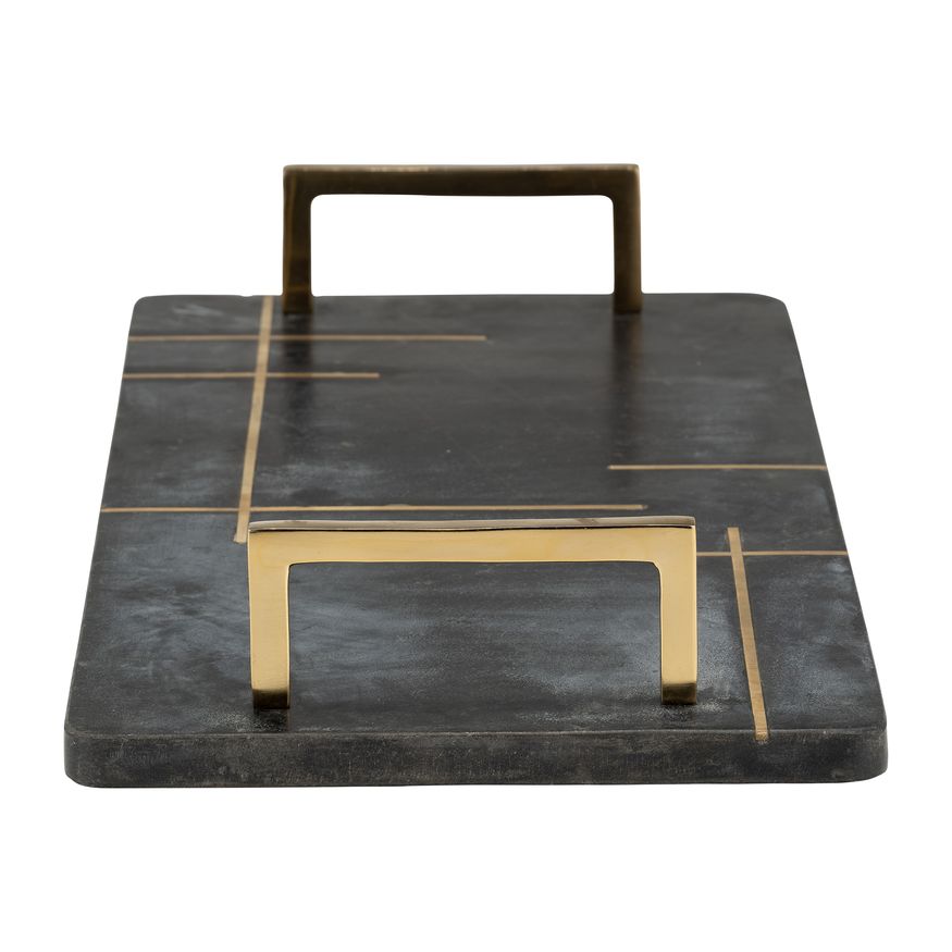 Sagebrook 2" Marble Tray With Handles - Black/Gold