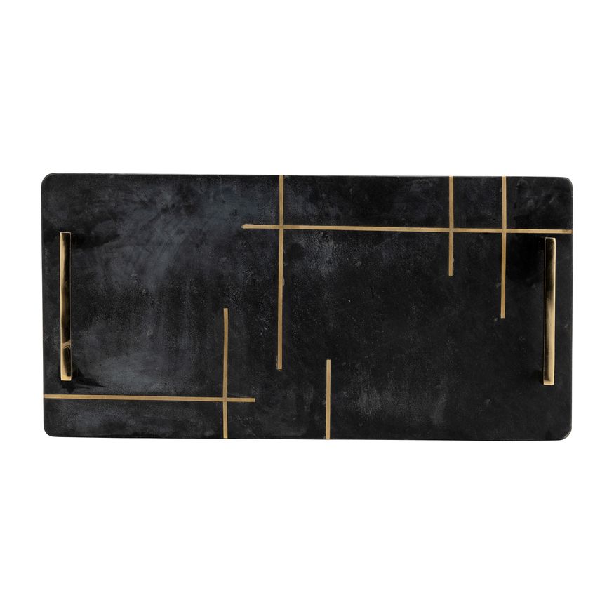 Sagebrook 2" Marble Tray With Handles - Black/Gold