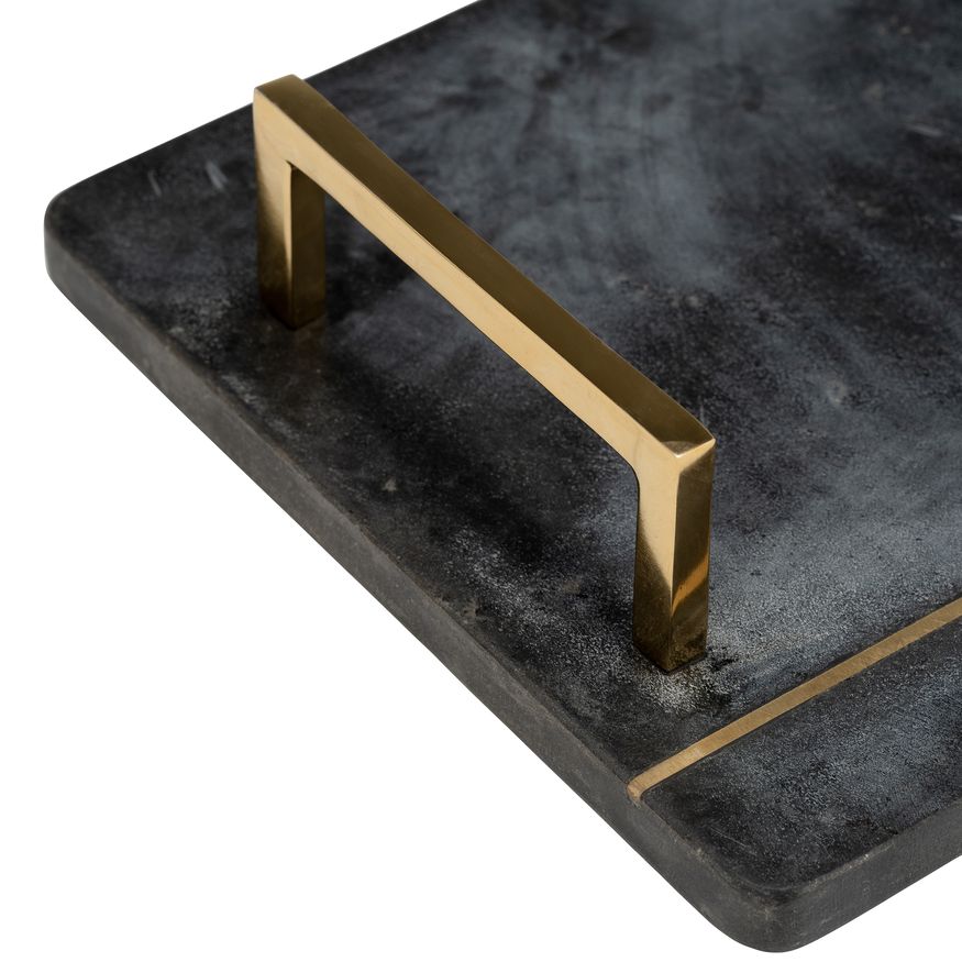 Sagebrook 2" Marble Tray With Handles - Black/Gold