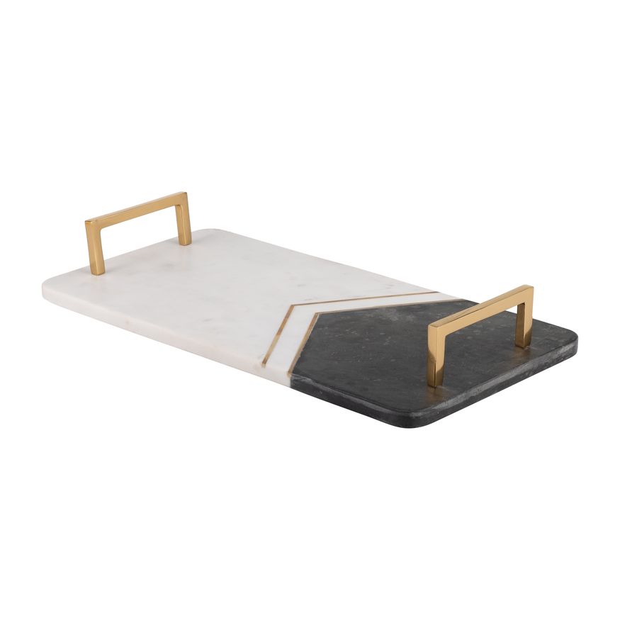 Sagebrook 2" Marble Tray With Handles - White/Copper