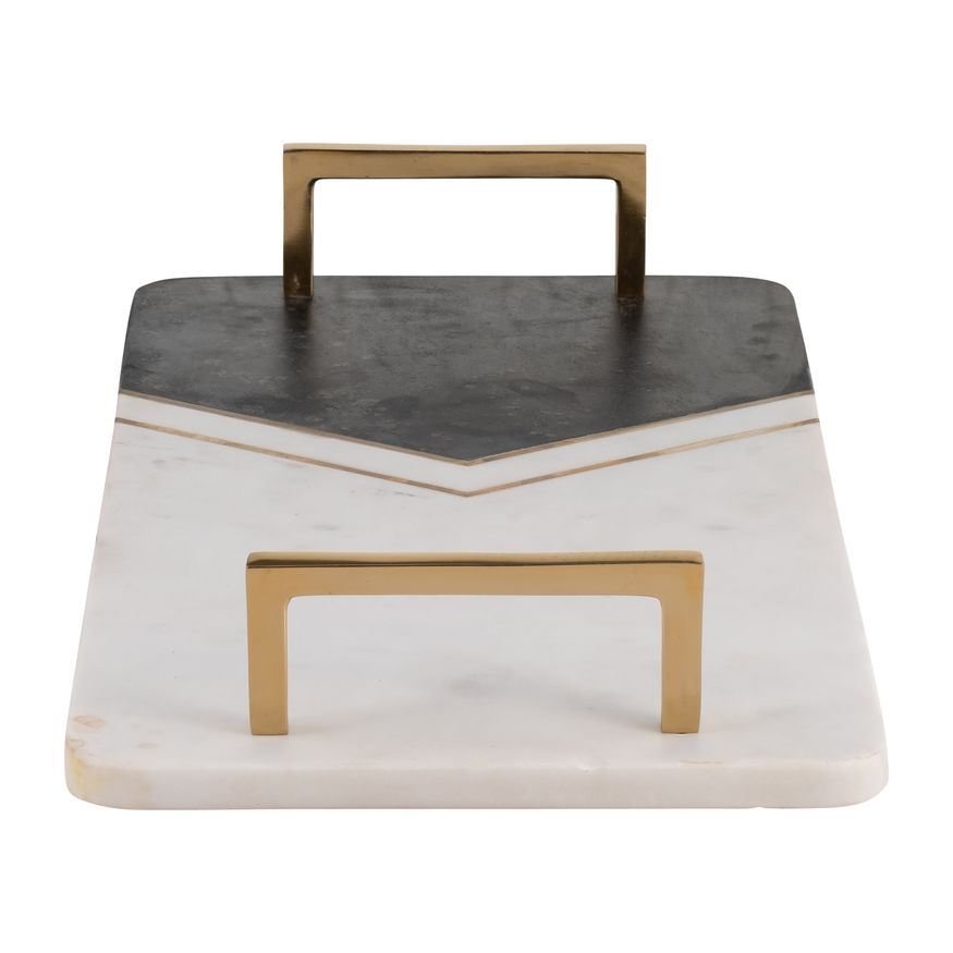 Sagebrook 2" Marble Tray With Handles - White/Copper