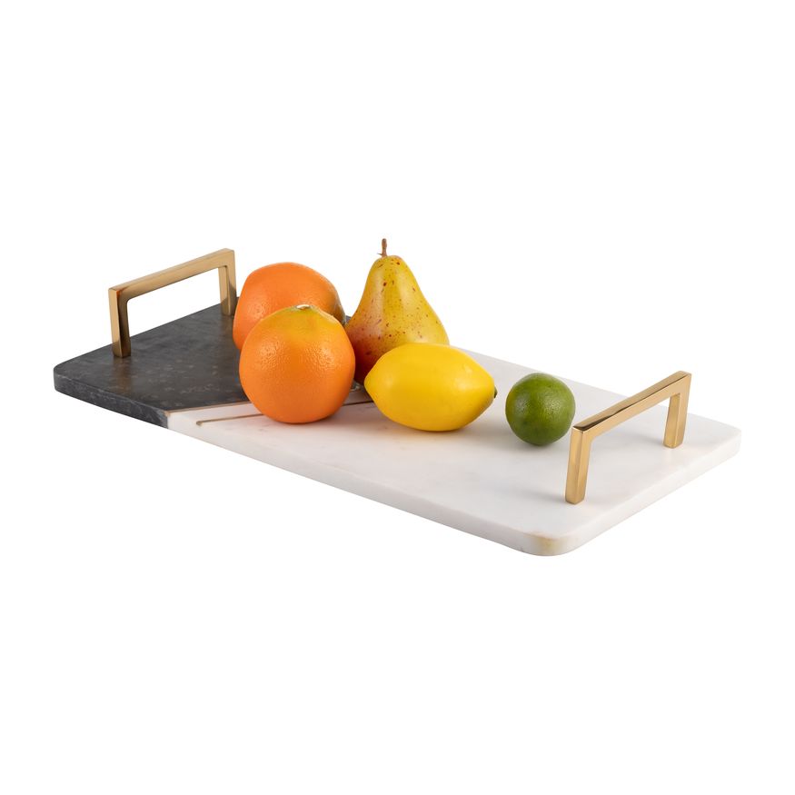 Sagebrook 2" Marble Tray With Handles - White/Copper