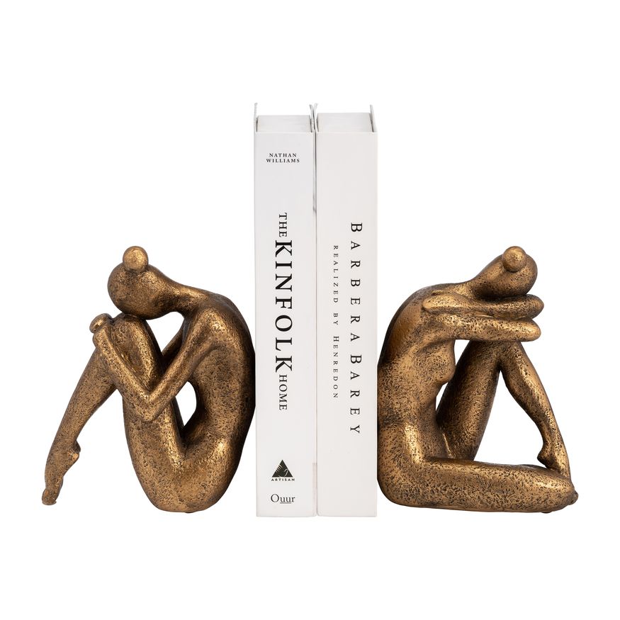 Sagebrook - 8" Resin Curled Lady Bookends (Set Of 2) in Bronze