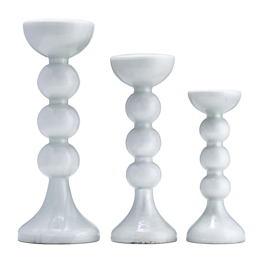 Sagebrook 13" Glass Bubbly Candle Holder - White Enam