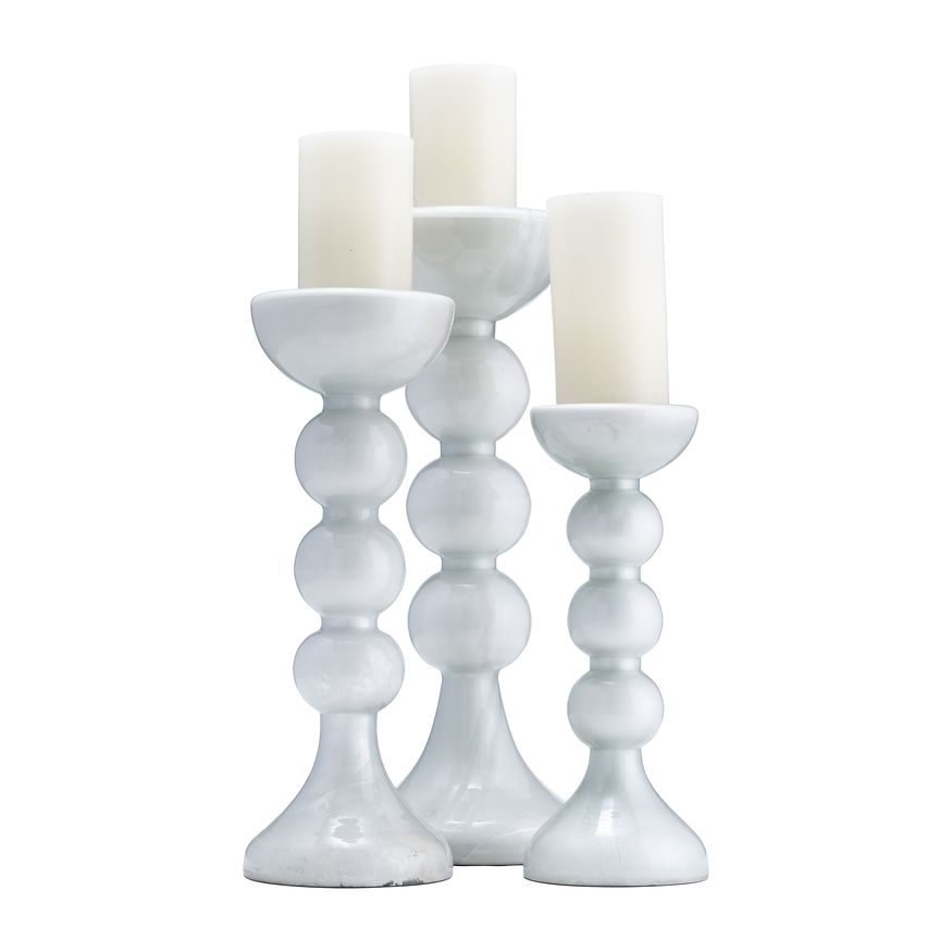 Sagebrook 13" Glass Bubbly Candle Holder - White Enam