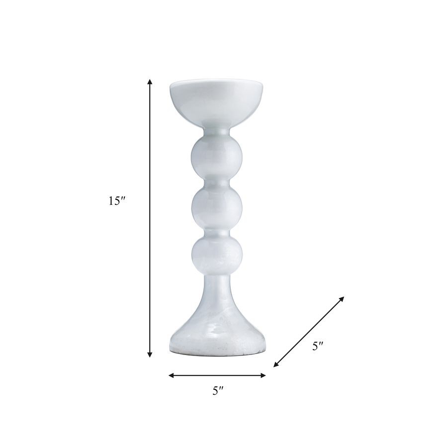 Sagebrook 15" Glass Bubbly Candle Holder - White Enam