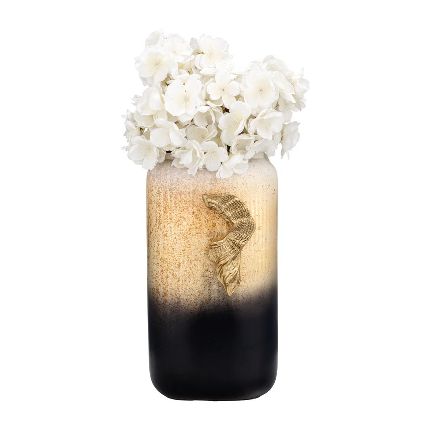 Sagebrook 13" Glass Vase With Wing Handle - Champagne/Black