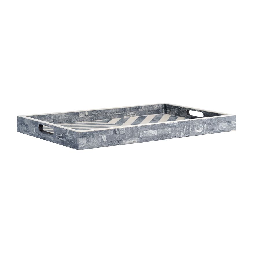 Sagebrook 13"/18"/24" Resin Chevron Trays (Set Of 3) - Gray/White