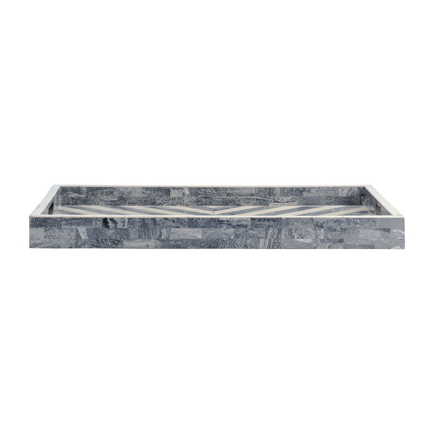 Sagebrook 13"/18"/24" Resin Chevron Trays (Set Of 3) - Gray/White