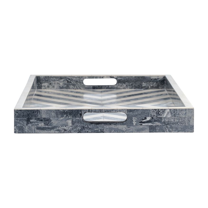 Sagebrook 13"/18"/24" Resin Chevron Trays (Set Of 3) - Gray/White