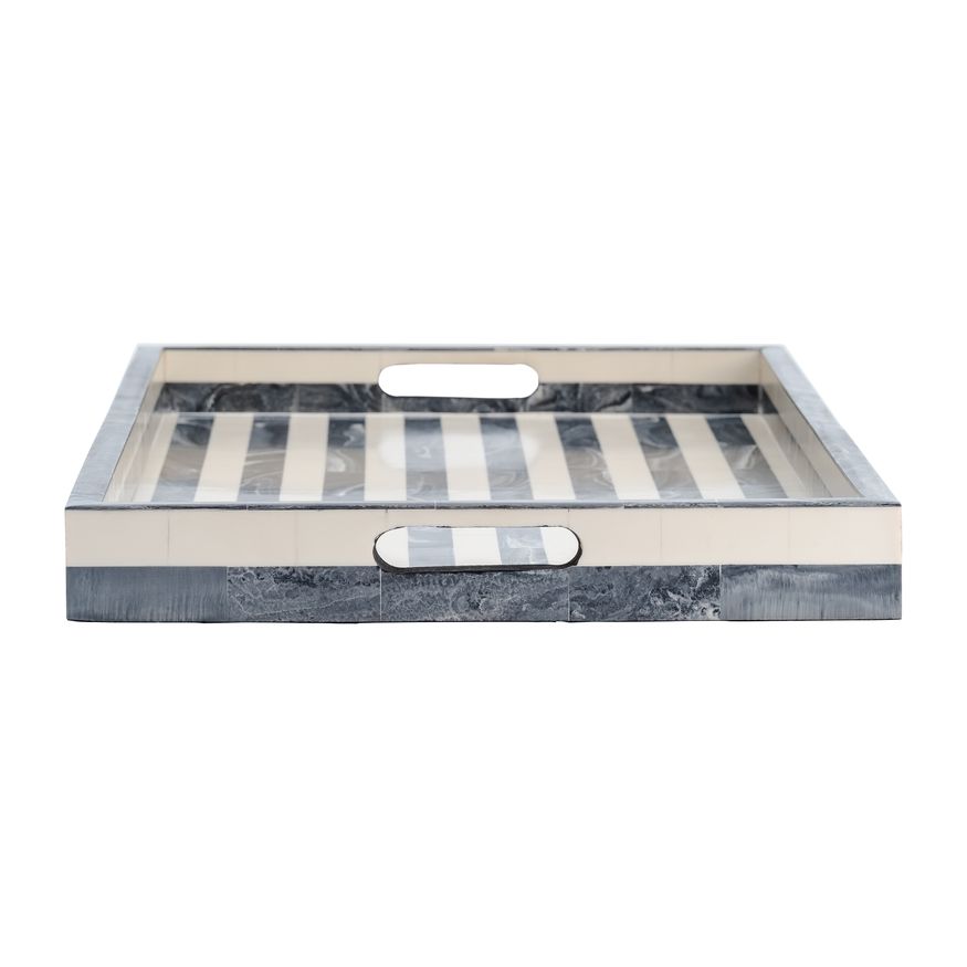 Sagebrook 13"/18"/24" Resin Striped Trays (Set Of 3) - Gray/White