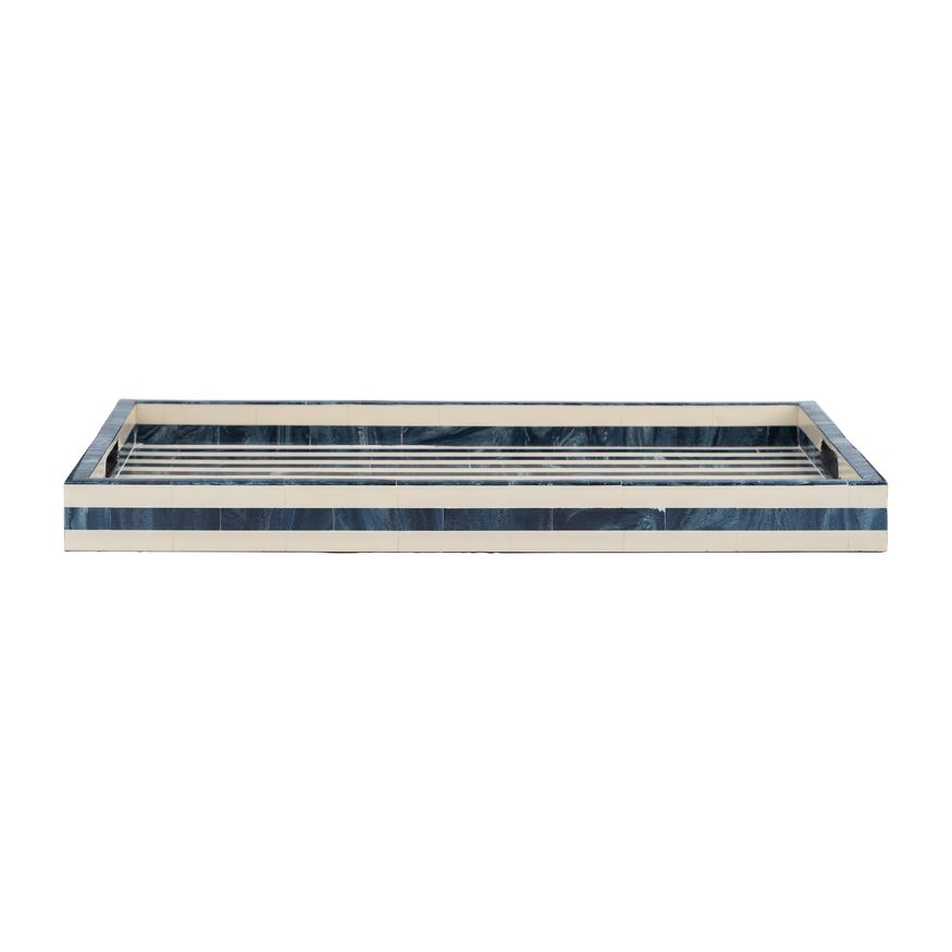 Sagebrook 13"/18"/24" Resin Striped Trays (Set Of 3) - Blue/White