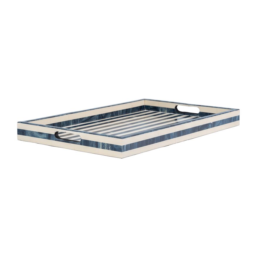 Sagebrook 13"/18"/24" Resin Striped Trays (Set Of 3) - Blue/White