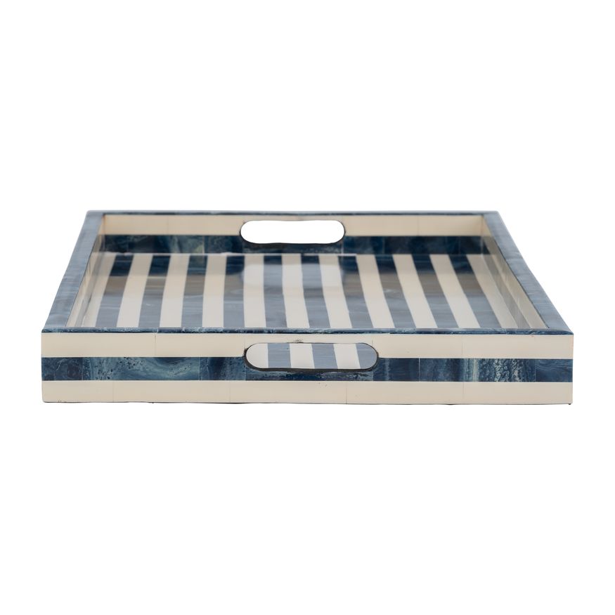 Sagebrook 13"/18"/24" Resin Striped Trays (Set Of 3) - Blue/White