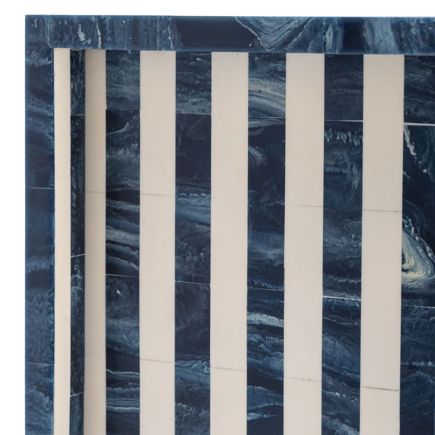 Sagebrook 13"/18"/24" Resin Striped Trays (Set Of 3) - Blue/White