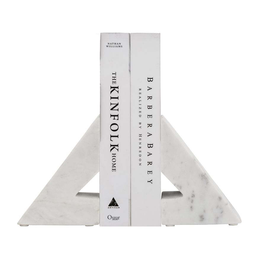 Sagebrook - 6" Marble Right Triangle Bookends (Set Of 2) in White