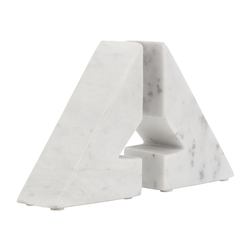 Sagebrook - 6" Marble Right Triangle Bookends (Set Of 2) in White