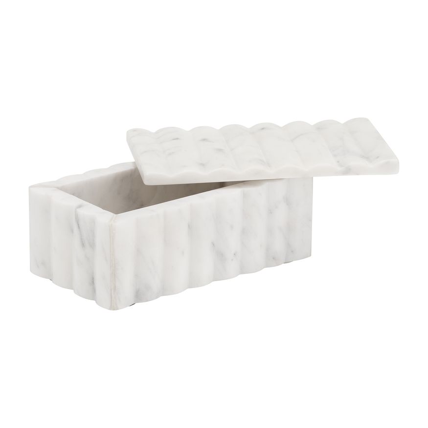 Sagebrook - 7"x3" Marble Ridged Box in White