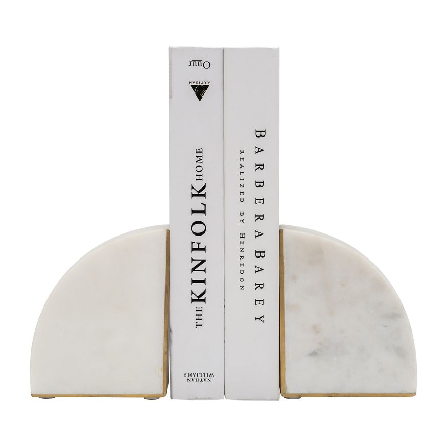 Sagebrook - 5" Marble Pie Bookends (Set Of 2) in White