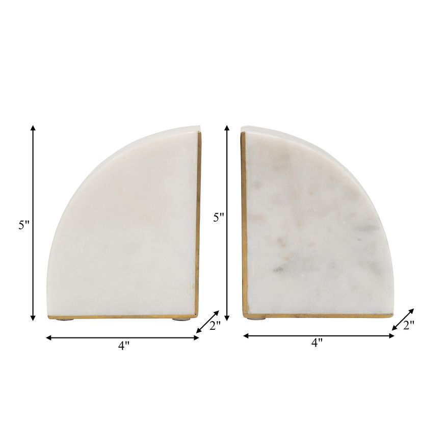 Sagebrook - 5" Marble Pie Bookends (Set Of 2) in White