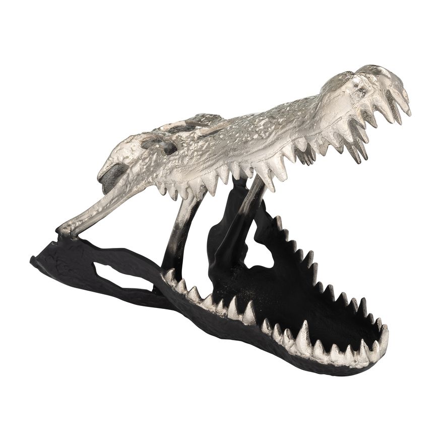 Sagebrook 11" Metal Alligator Skull - Nickle/Black