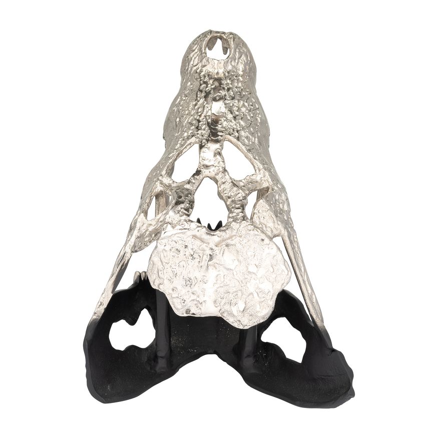 Sagebrook 11" Metal Alligator Skull - Nickle/Black