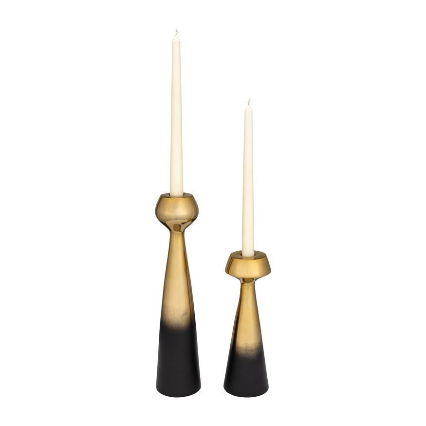 Sagebrook - 9"/13" Metal Ombre Candle Stands (Set of 2) in Black/Gold