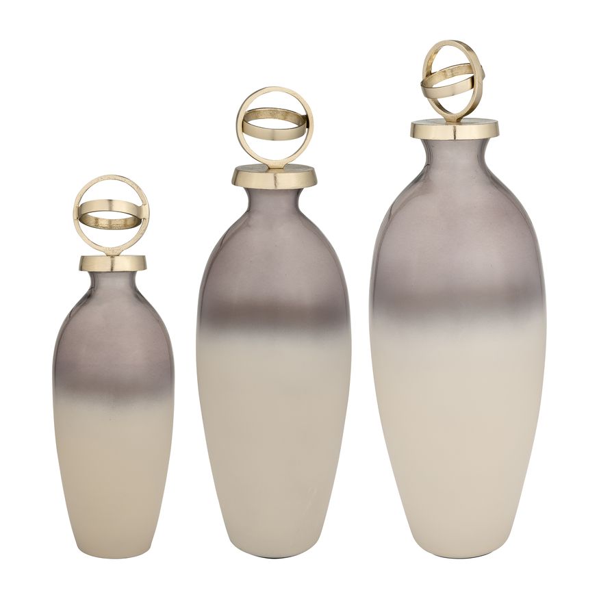 Sagebrook 16" Glass Bottle With Sphere Lid - White/Gold