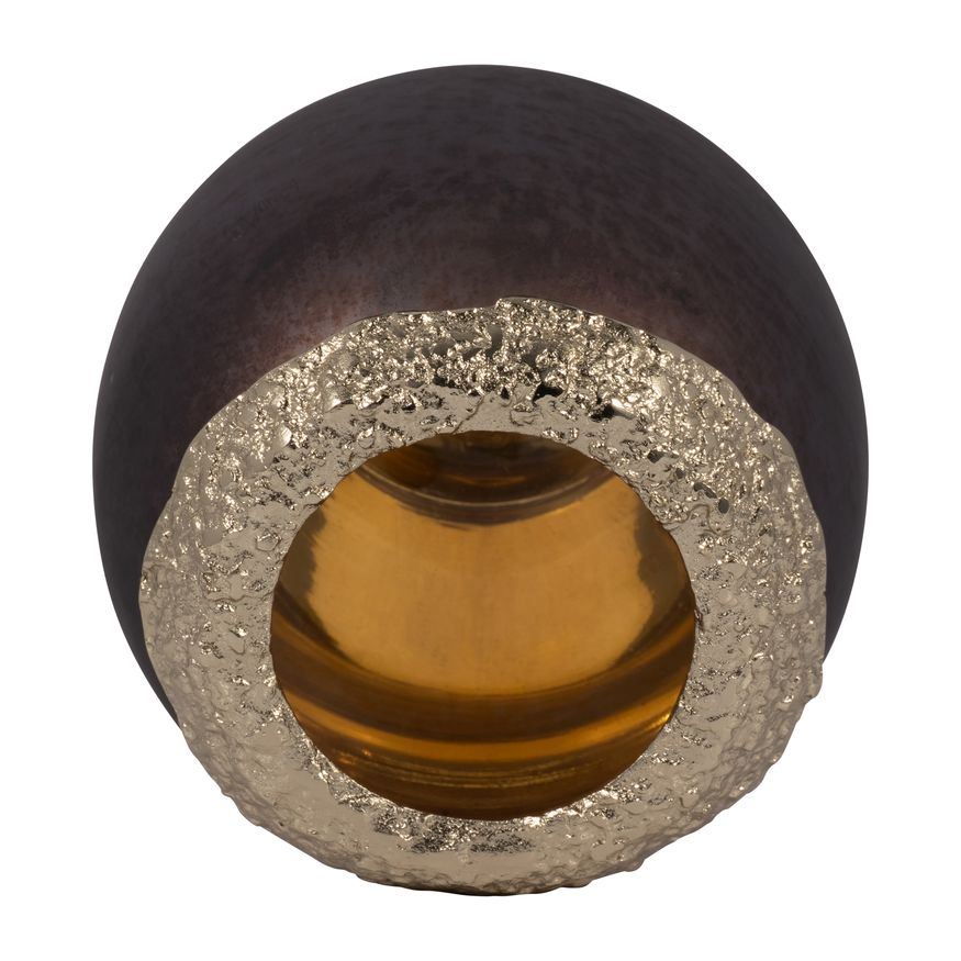 Sagebrook 8" Glass Oval Hurricane Charred - Coal/Gold