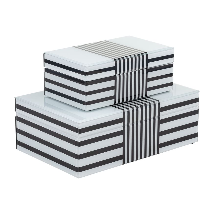 Sagebrook 8"/11" Wood Striped Boxes (Set Of 2)