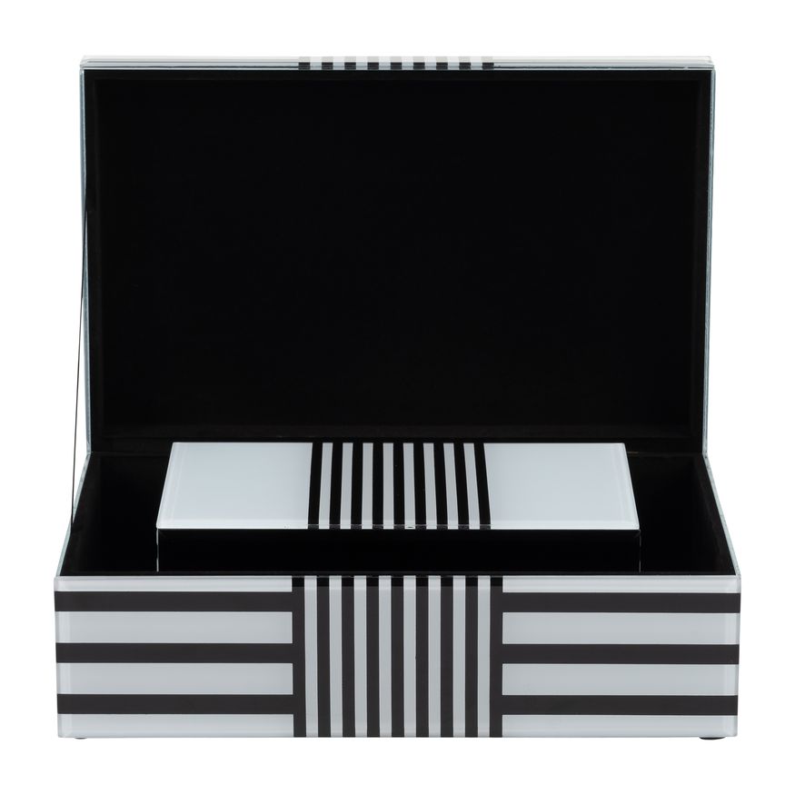 Sagebrook 8"/11" Wood Striped Boxes (Set Of 2) - Black/White