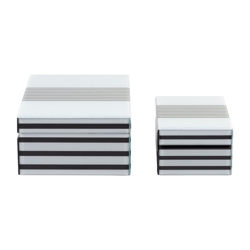 Sagebrook 8"/11" Wood Striped Boxes (Set Of 2) - Black/White