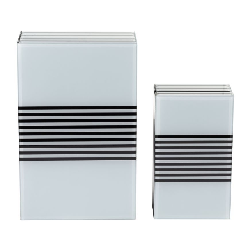 Sagebrook 8"/11" Wood Striped Boxes (Set Of 2) - Black/White