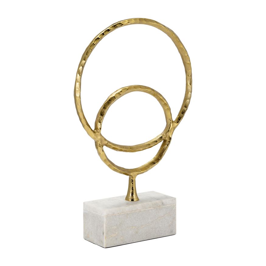 Sagebrook 21" Metal/Marble Double Ring Accent - Gold