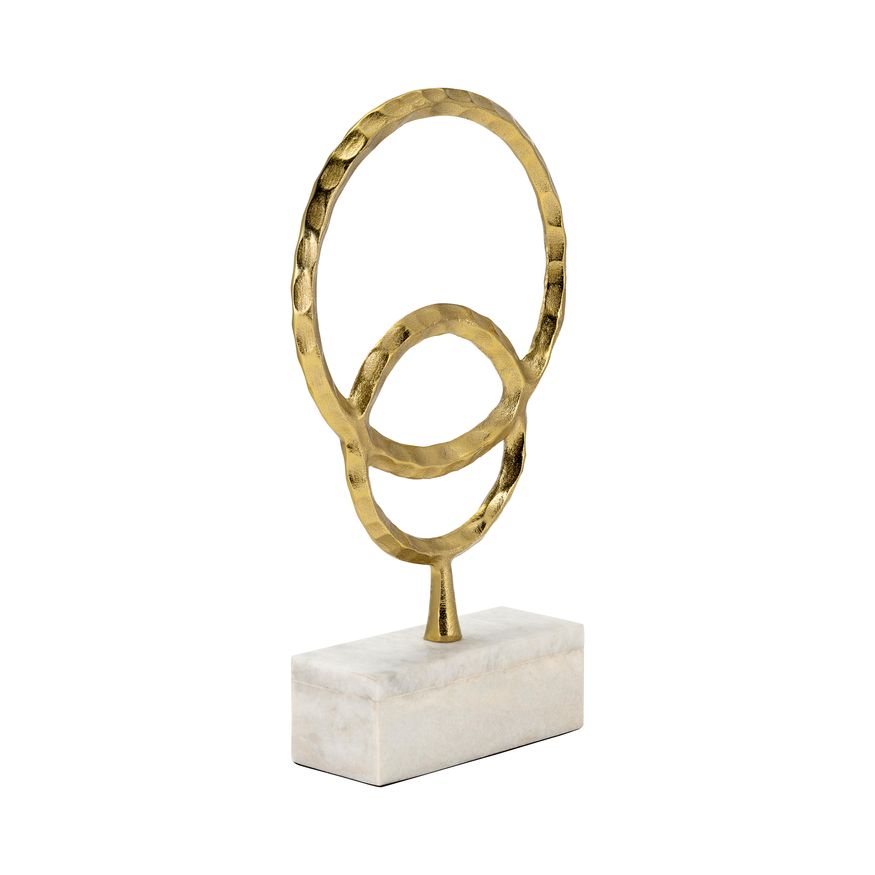 Sagebrook 17" Metal/Marble Double Ring Accent - Gold