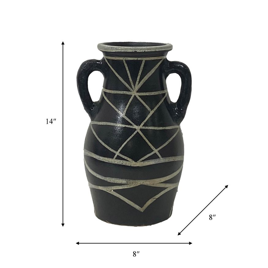 Sagebrook 14" Terracotta Modern Eared Vase - Black