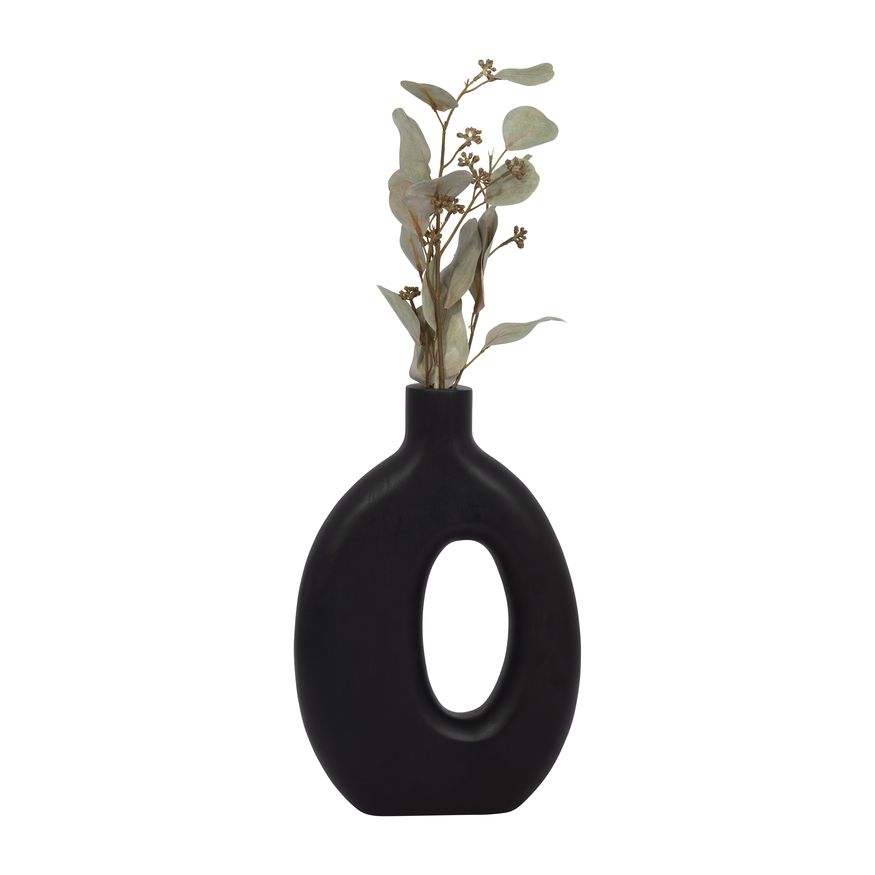 Sagebrook 14" Wood Cut-out Vase - Black