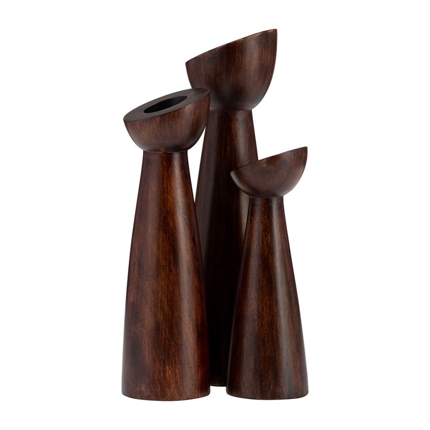 Sagebrook 11" Wood Slanted Candle Holder - Brown