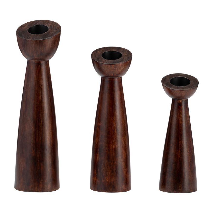 Sagebrook 9" Wood Slanted Candle Holder - Brown