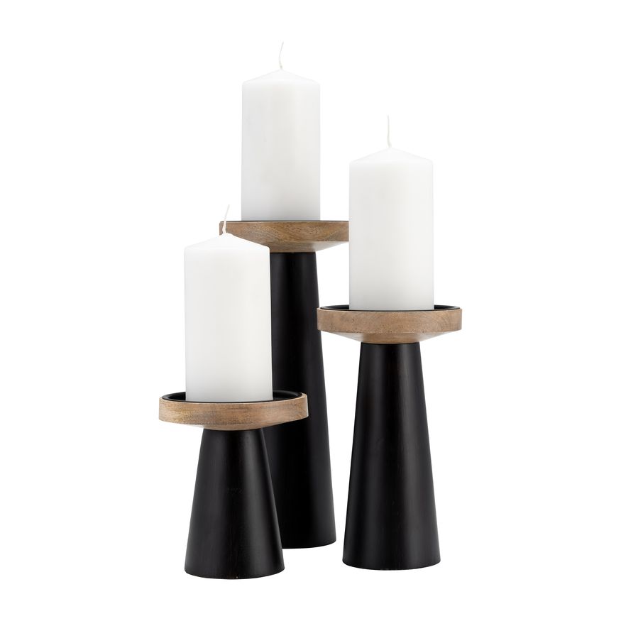 Sagebrook 12" Wood Flat Candle Holder Stand - Black/Natural