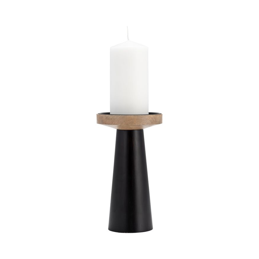 Sagebrook 9" Wood Flat Candle Holder Stand - Black/Natural