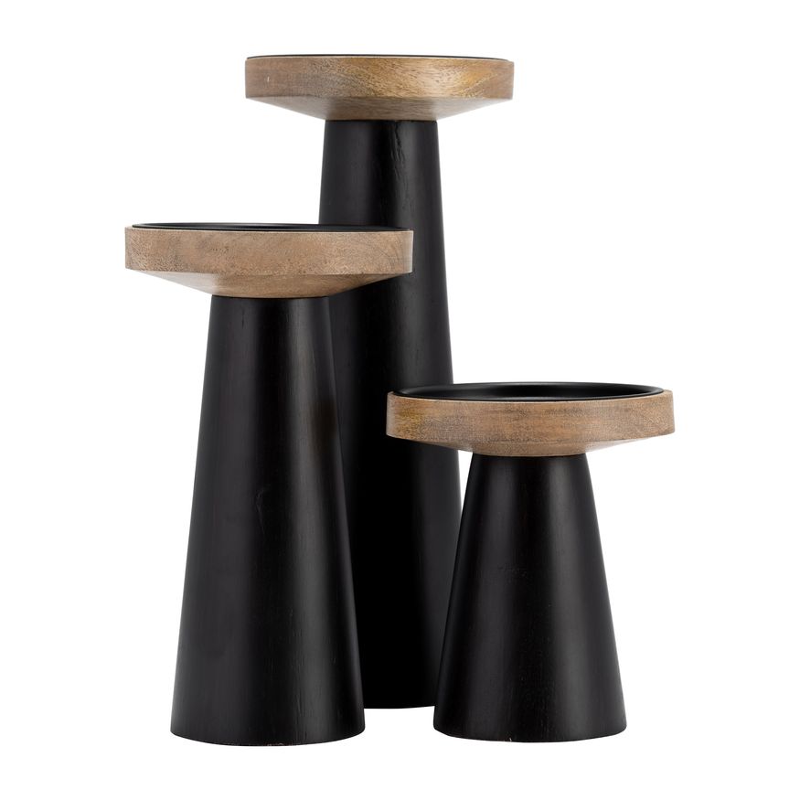 Sagebrook 9" Wood Flat Candle Holder Stand - Black/Natural