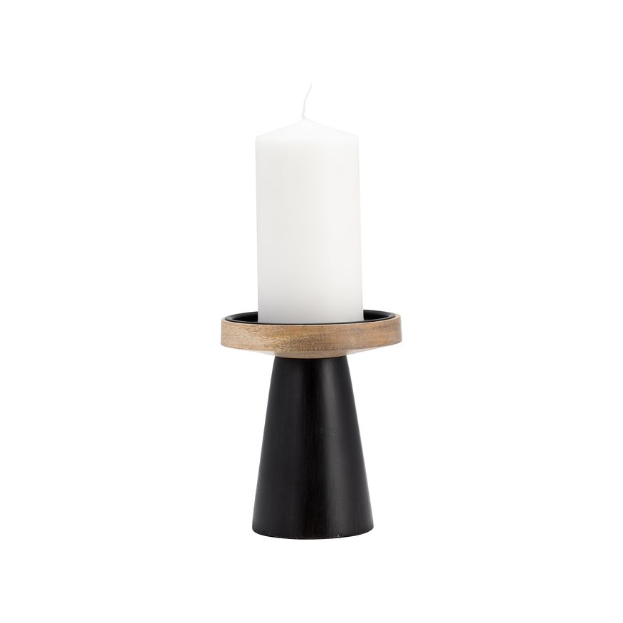 Sagebrook 6" Wood Flat Candle Holder Stand - Black/Natural