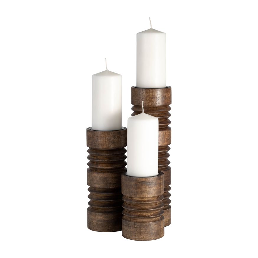 Sagebrook 14" Wood Accordion Candle Holder - Brown