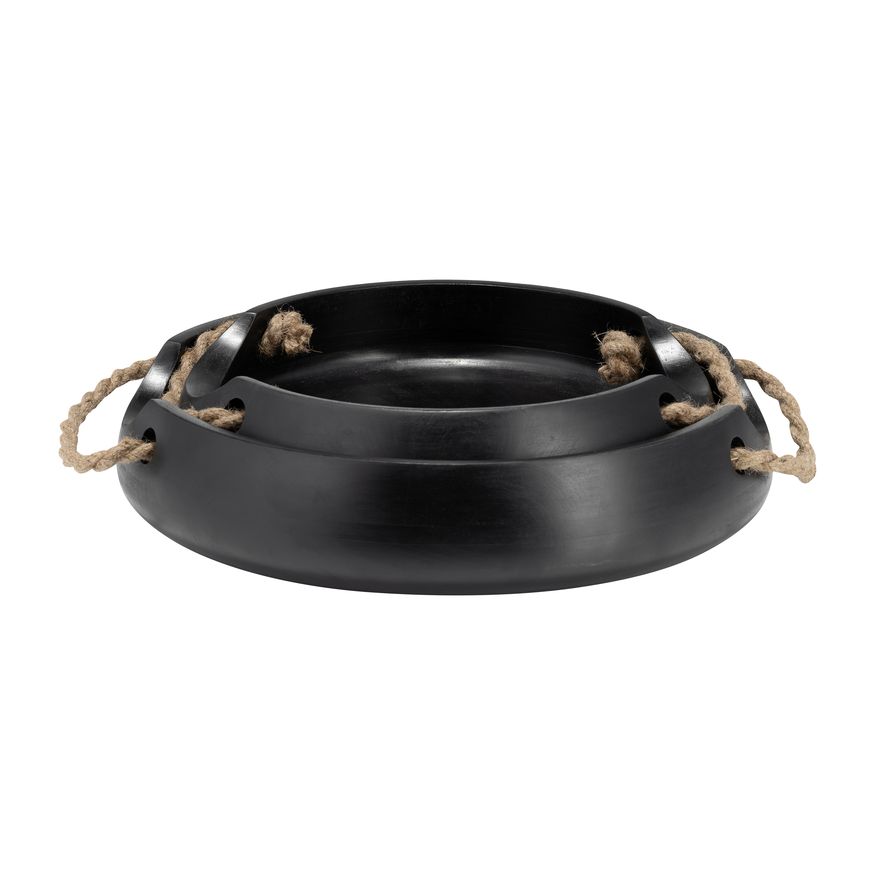 Sagebrook 12"/15" Wood Round Trays With Rope Handles (Set Of 2) - Black