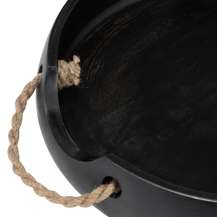 Sagebrook 12"/15" Wood Round Trays With Rope Handles (Set Of 2) - Black