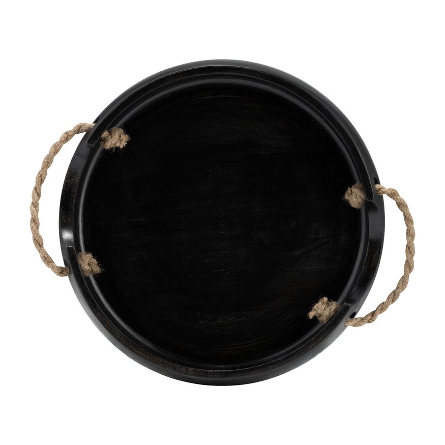 Sagebrook 12"/15" Wood Round Trays With Rope Handles (Set Of 2) - Black