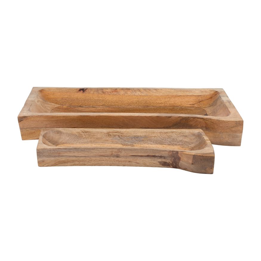 Sagebrook 17"/23" Wood Rectangular Trays (Set Of 2) - Natural